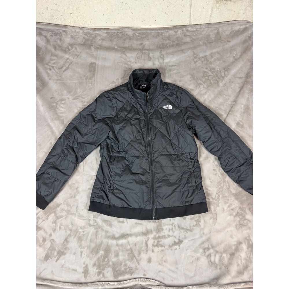 The North Face Womens Black Quilted Full Zip Puffer Jacket Large L Polyester